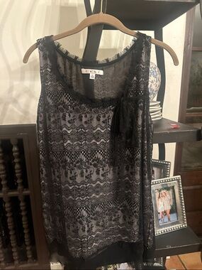 CAbi Black Lace Overlay Sleeveless Top